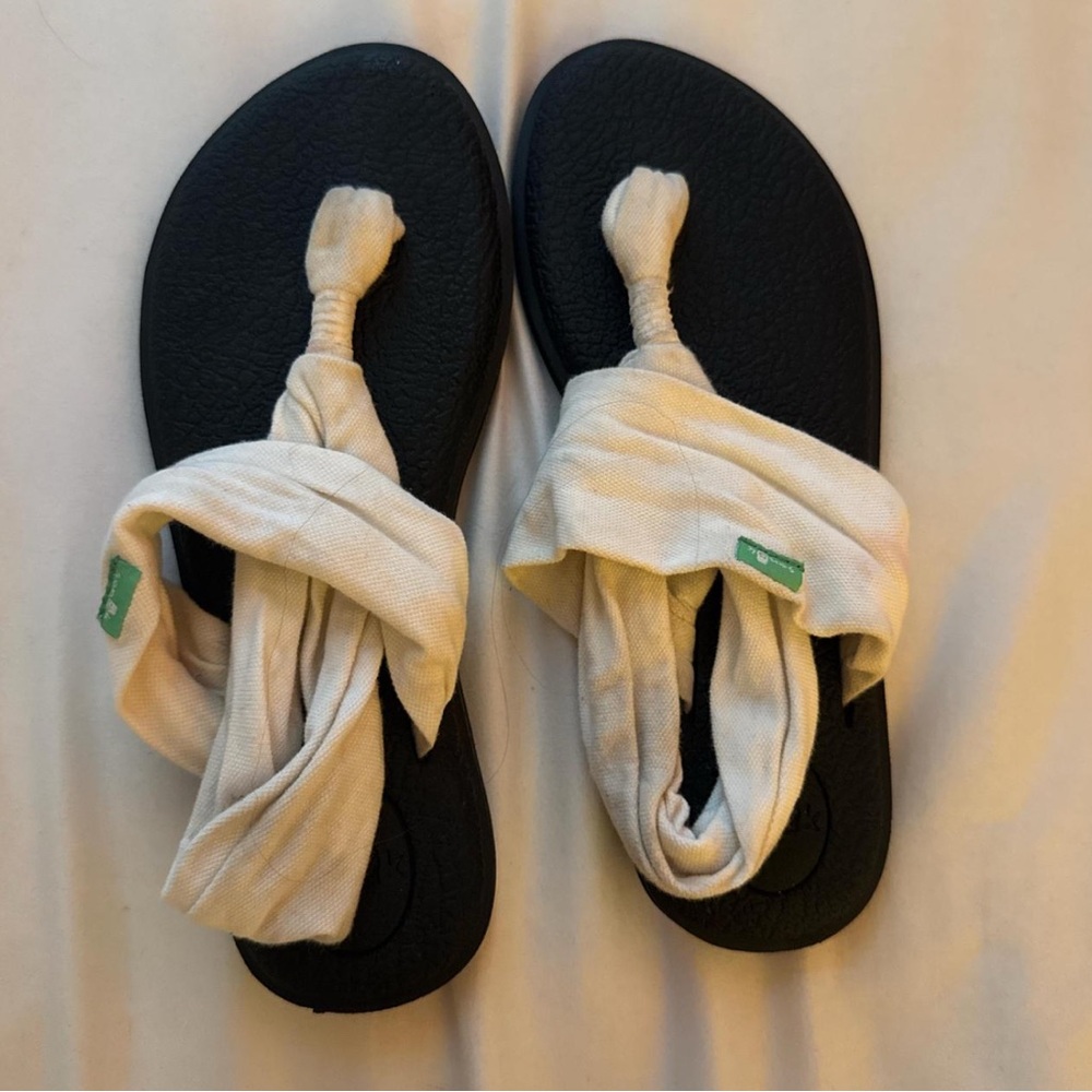 Chaco Black Sandals with White Knotted Straps